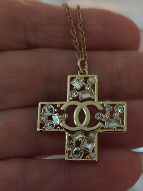 Gold Cross Pendant Necklace with Crystal Accents - Women Jewelry